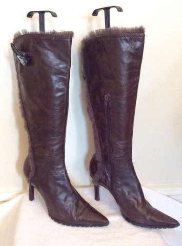 Nine West Brown Faux Fur Trim Boots Size Us 6, Uk 3.5/36 - Whispers Dress Agency - Womens Boots - 3