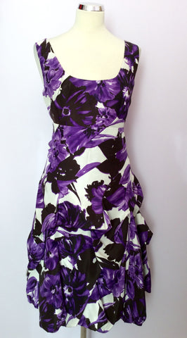 Monsoon Purple, Black & White Floral Print Silk Dress Size 18 - Whispers Dress Agency - Sold - 1