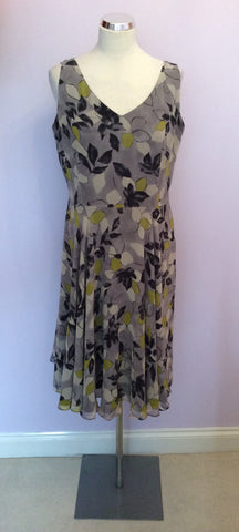 HOBBS GREY FLORAL PRINT SILK DRESS SIZE 14 - Whispers Dress Agency - Womens Dresses - 1
