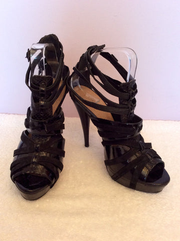 Kurt Geiger Black Patent & Suede Strappy Peeptoe Heels Size 6/39 - Whispers Dress Agency - Sold - 1