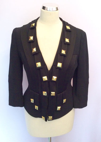 Temperley Black With Gold Metal Stud Trim Fitted Jacket Size 10 - Whispers Dress Agency - Womens Suits & Tailoring - 1