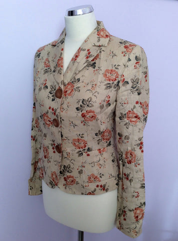 Ronit Zilkha Beige Floral Print Linen Jacket & Skirt Suit Size 10 - Whispers Dress Agency - Sold - 3