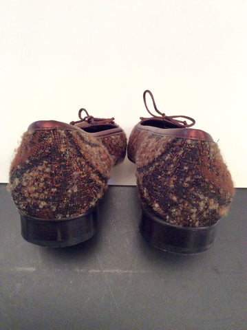 Italian HB Brown Tapestry Fabric & Leather Flat Shoes Size 4/37 - Whispers Dress Agency - Sold - 2