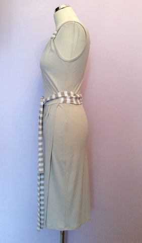 Marccain Beige & White Stripe Wrap Dress Size N3 UK 12/12 - Whispers Dress Agency - Womens Dresses - 2