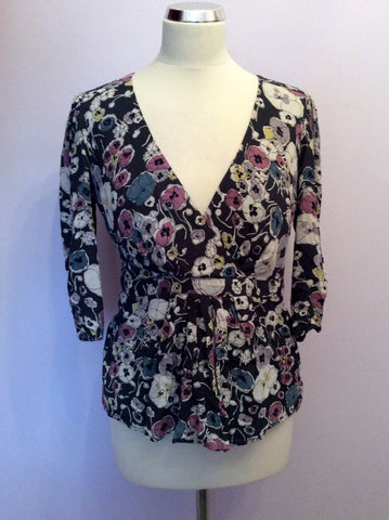 GREAT PLAINS DARK GREY FLORAL PRINT V NECK TOP SIZE M - Whispers Dress Agency - Womens Tops - 1