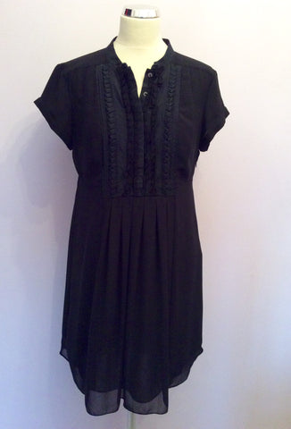 Ted Baker Black Pleated Trim Tea Dress Size 4 UK 12 - Whispers Dress Agency - Sold - 1