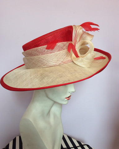 Brand New J.Bees Milinery Red & Cream Formal Hat - Whispers Dress Agency - Sold - 2
