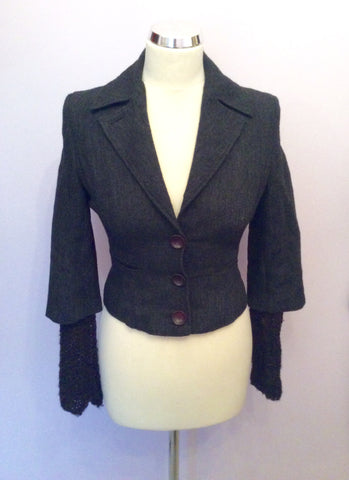 All Saints Anthracite Grey Wool Blend Jacket With Knitted Sleeves Size 8 - Whispers Dress Agency - Sold - 2