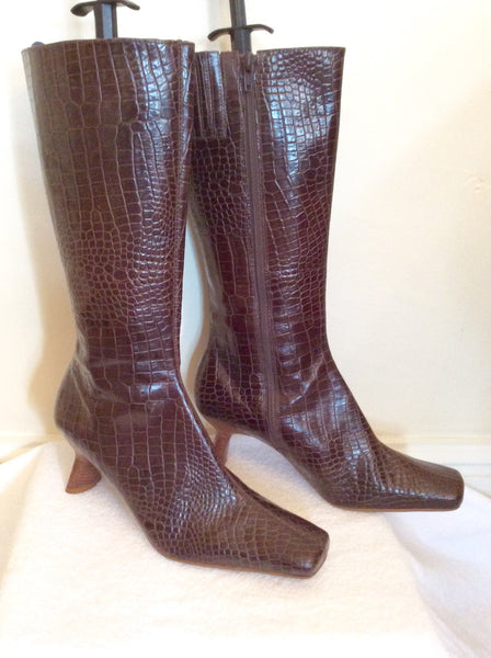 Brand New Roberto Vianni Dark Brown Croc Leather Boots Size 7/40 - Whispers Dress Agency - Womens Boots - 1