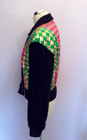 Vintage Escada Black Velvet With Red, Pink, Blue, Green & Gold Print Jacket Size 38 UK 10 - Whispers Dress Agency - Sold - 2