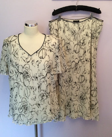 Jacques Vert Ivory & Black Floral Print Top & Skirt Size 22 - Whispers Dress Agency - Sold - 1