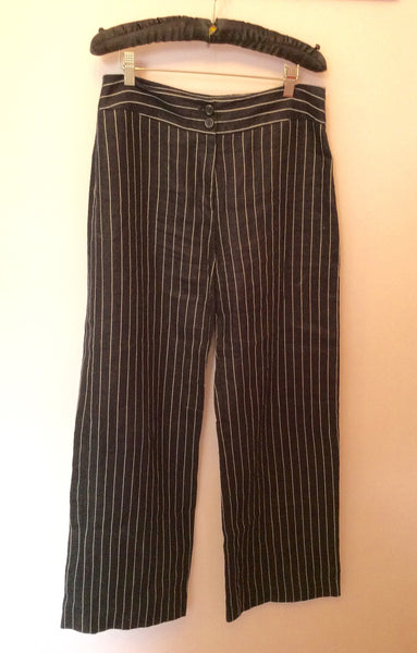 Hobbs Navy Blue & White Pinstripe Linen Trousers Size 12 - Whispers Dress Agency - Womens Trousers - 1