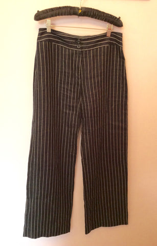 Hobbs Navy Blue & White Pinstripe Linen Trousers Size 12 - Whispers Dress Agency - Womens Trousers - 1