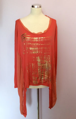 BRAND NEW GRATZIA ORANGE & GOLD PRINT LONG SLEEVE TOP ONE SIZE - Whispers Dress Agency - Womens Tops - 1