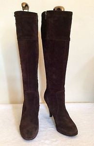 Dune Brown Suede Buckle Trim Knee Length Boots Size 6/39 - Whispers Dress Agency - Womens Boots - 1