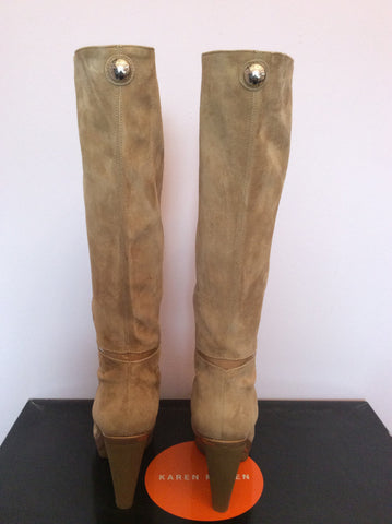 Karen Millen Camel Suede Knee Length Boots Size 7/40 - Whispers Dress Agency - Womens Boots - 4