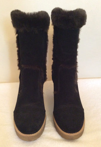 Carvela Dark Brown Suede & Faux Fur Trim Ankle Boots Size 5/38 - Whispers Dress Agency - Womens Boots - 2