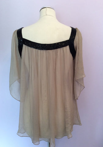 Antik Batik Beige & Black Beaded Trim Silk Top Size L - Whispers Dress Agency - Sold - 3