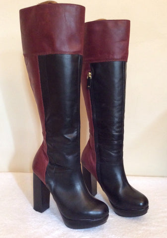 Betty Jackson Black Burgundy & Black Leather Knee High Boots Size 4/37 - Whispers Dress Agency - Womens Boots - 3