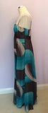 Monsoon Grey, White & Turquoise Silk Maxi Dress Size 14 - Whispers Dress Agency - Sold - 2