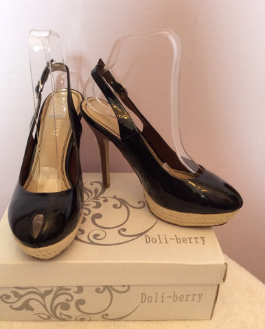 New In Box Doli-Berry Black Patent Peeptoe Slingback Heels Size 5/38 - Whispers Dress Agency - Womens Heels - 1