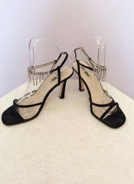PARADOX LONDON BLACK SATIN DIAMANTÉ TRIM SANDALS SIZE 4/37 - Whispers Dress Agency - Womens Heels - 1