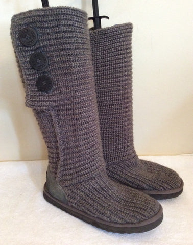Ugg Grey Knit Button Trim Boots Size 4/37 - Whispers Dress Agency - Sold - 3