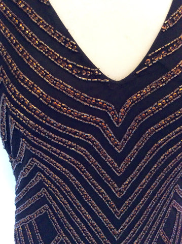 Jacques Vert Black Silk Bronze Beaded & Sequinned Evening Dress & Wrap Size 16 - Whispers Dress Agency - Womens Dresses - 4