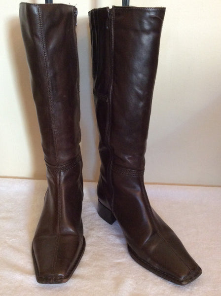 Essence Dark Brown Leather Boots Size 4/37 - Whispers Dress Agency - Womens Boots - 1