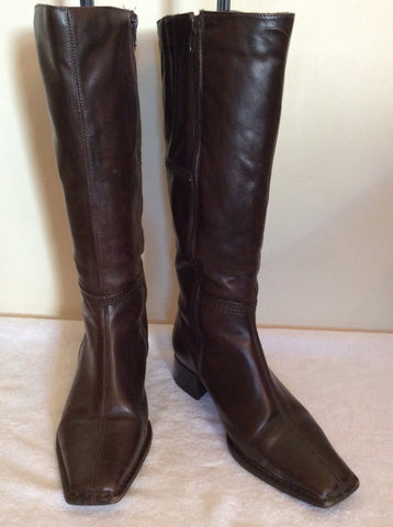 Essence Dark Brown Leather Boots Size 4/37 - Whispers Dress Agency - Womens Boots - 1