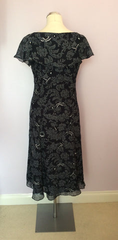 LK Bennett Black & Grey Print Sequin Trim Silk Dress Size 12 - Whispers Dress Agency - Sold - 4