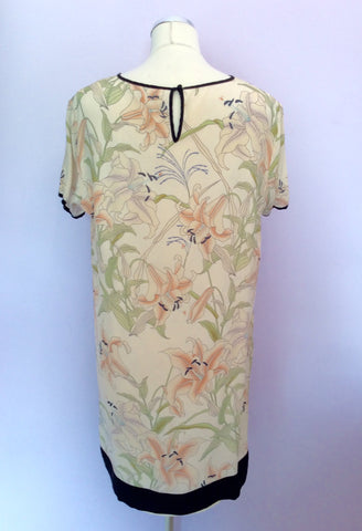 French Connection Cream Floral Print Silk Shift Dress Size 16 - Whispers Dress Agency - Sold - 2