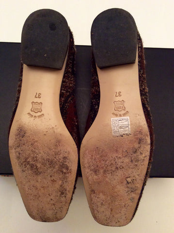 Italian HB Brown Tapestry Fabric & Leather Flat Shoes Size 4/37 - Whispers Dress Agency - Sold - 3