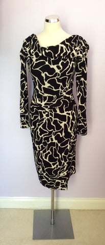 Isabel De Pedro Black & Ivory Print Long Sleeve Dress Size 12 - Whispers Dress Agency - Sold - 1