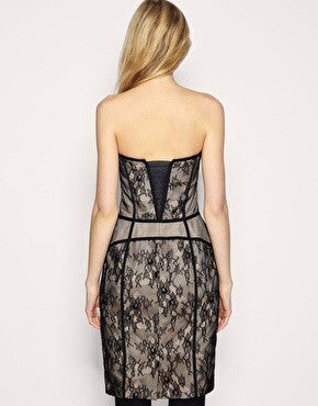 Brand New Reiss Black & Blush Lace Babie Strapless Bustier Dress Size 14 - Whispers Dress Agency - Sold - 2