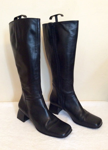 Dolcis Black Leather Knee Length Boots Size 8/42 - Whispers Dress Agency - Sold - 1