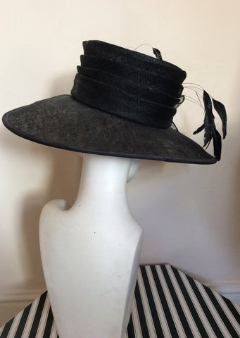 Black Feather & Flower Detail Wide Brim Formal Hat - Whispers Dress Agency - Womens Formal Hats & Fascinators - 3