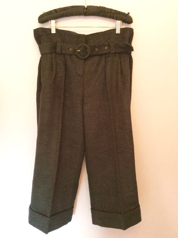 SNOB DARK GREY WOOL CROP TROUSERS SIZE L - Whispers Dress Agency - Womens Trousers - 1