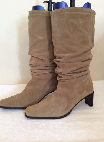 Pierre Cardin Beige Suede Slouch Boots Size 7.5/41 - Whispers Dress Agency - Womens Boots - 2