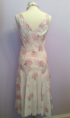 Per Una Pink & White Floral Print Cotton Dress & Necklace Size 10 Reg - Whispers Dress Agency - Womens Dresses - 3