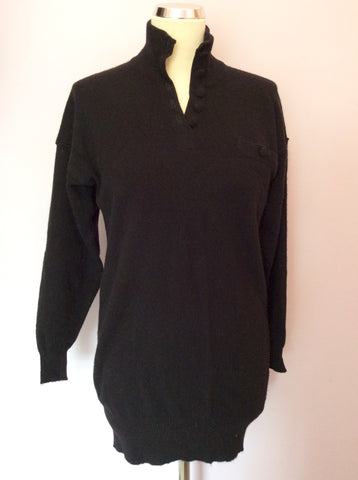 Vintage Jaeger Black Wool Button Neck Jumper Size 34" UK S/M - Whispers Dress Agency - Sold - 1