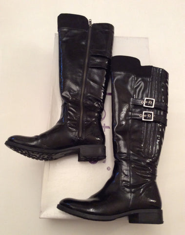 LOTUS BLACK PATENT BUCKLE TRIM KNEE LENGTH BOOTS SIZE 4/37 - Whispers Dress Agency - Womens Boots - 2