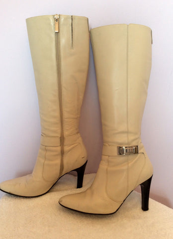 Karen Millen Cream Leather Knee High Boots Size 5/38 - Whispers Dress Agency - Sold - 3