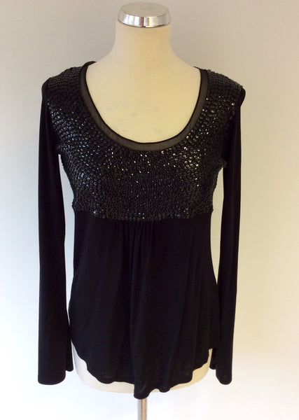 MARELLA BLACK SEQUINNED LONG SLEEVE TOP SIZE L - Whispers Dress Agency - Womens Tops - 1