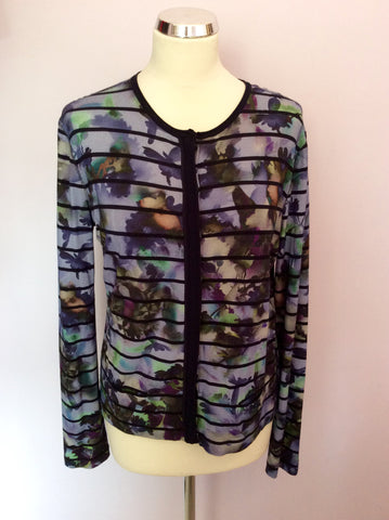 Marccain Purple Floral Print & Black Stripe Cardigan / Top Size N4 UK 14 - Whispers Dress Agency - Sold - 1