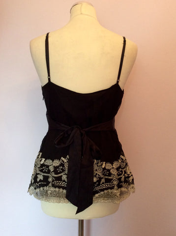 MONSOON BLACK & WHITE EMBROIDERED SILK STRAPPY TOP SIZE 14 - Whispers Dress Agency - Womens Tops - 3