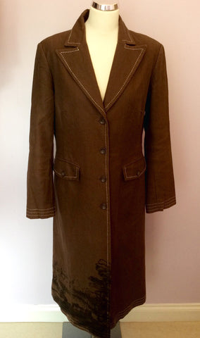 Simple Wish Brown & Black Print Trim Linen & Cotton Coat Size 38/10 - Whispers Dress Agency - Womens Coats & Jackets - 1
