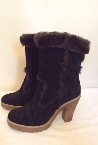 Carvela Dark Brown Suede & Faux Fur Trim Ankle Boots Size 5/38 - Whispers Dress Agency - Womens Boots - 3