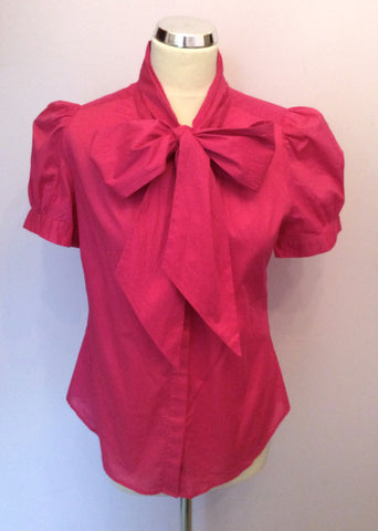 FRENCH CONNECTION DARK PINK PUSSY BOW SHORT SLEEVE SHIRT SIZE 12 - Whispers Dress Agency - Sold - 1