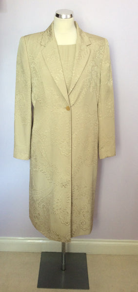 Windsmoor Pale Gold Embossed Print Dress & Coat Suit Size 10/12 - Whispers Dress Agency - Sold - 1